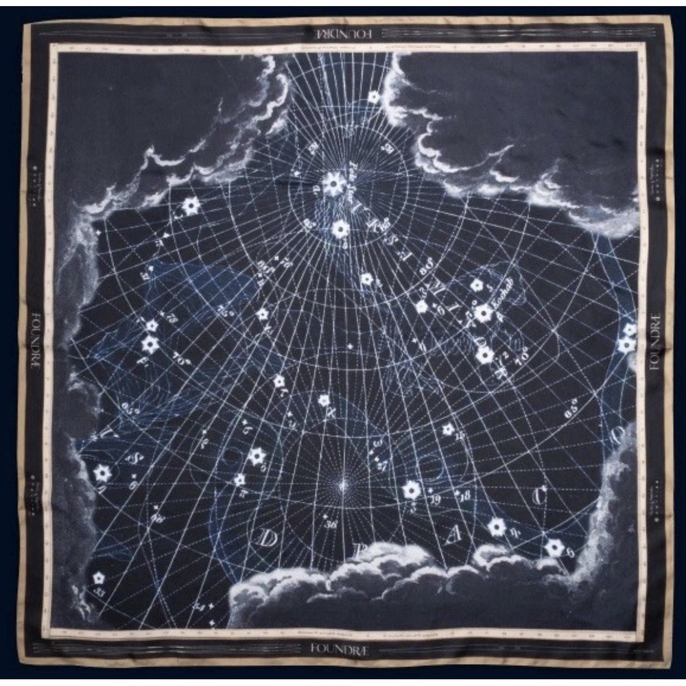 Foundre Large Square Silk‎ Scarf Magnitude Constellation Rare Designer 34.5"